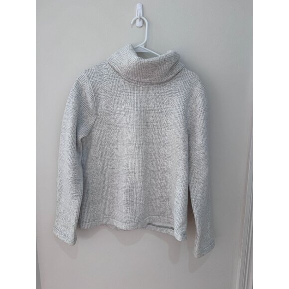 J.Crew Gray/White Funnel Neck Fleece Pullover Sweater L - Picture 2 of 6